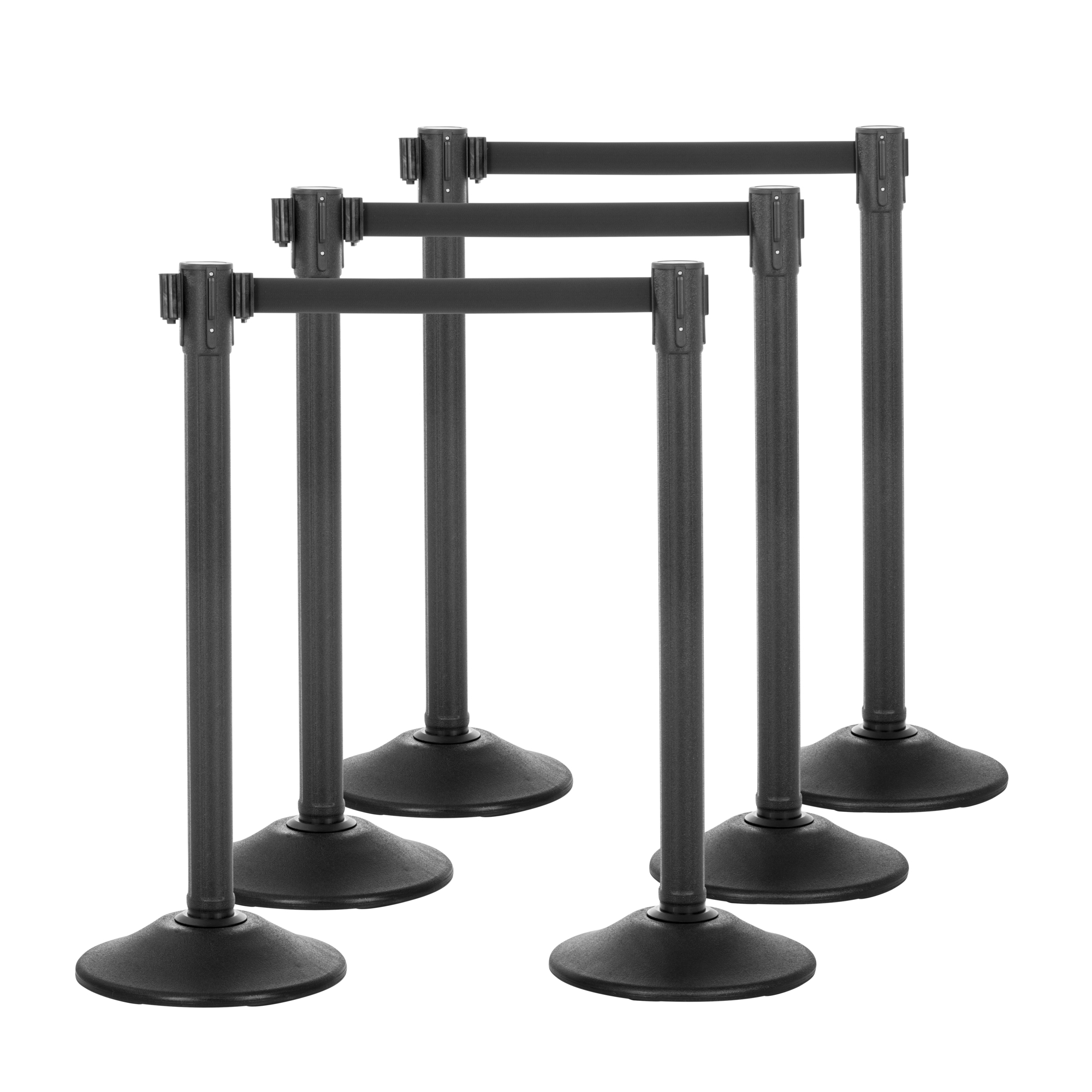 US Weight Sentry PLUS Stanchions — 6-Pack, 6.5ft. Black Retractable Belt, Sta-Straight Technology, Model# U2001PK6